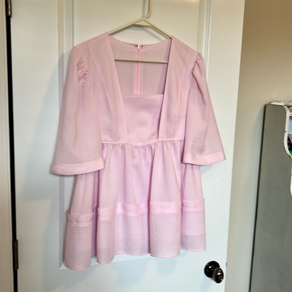 New Women’s Pink Square-Neck Peplum Top - Picture 3 of 7